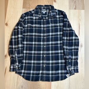 Carhartt Flannel Men's Shirt Shacket Snap Front Plaid Navy Blue Size L REG